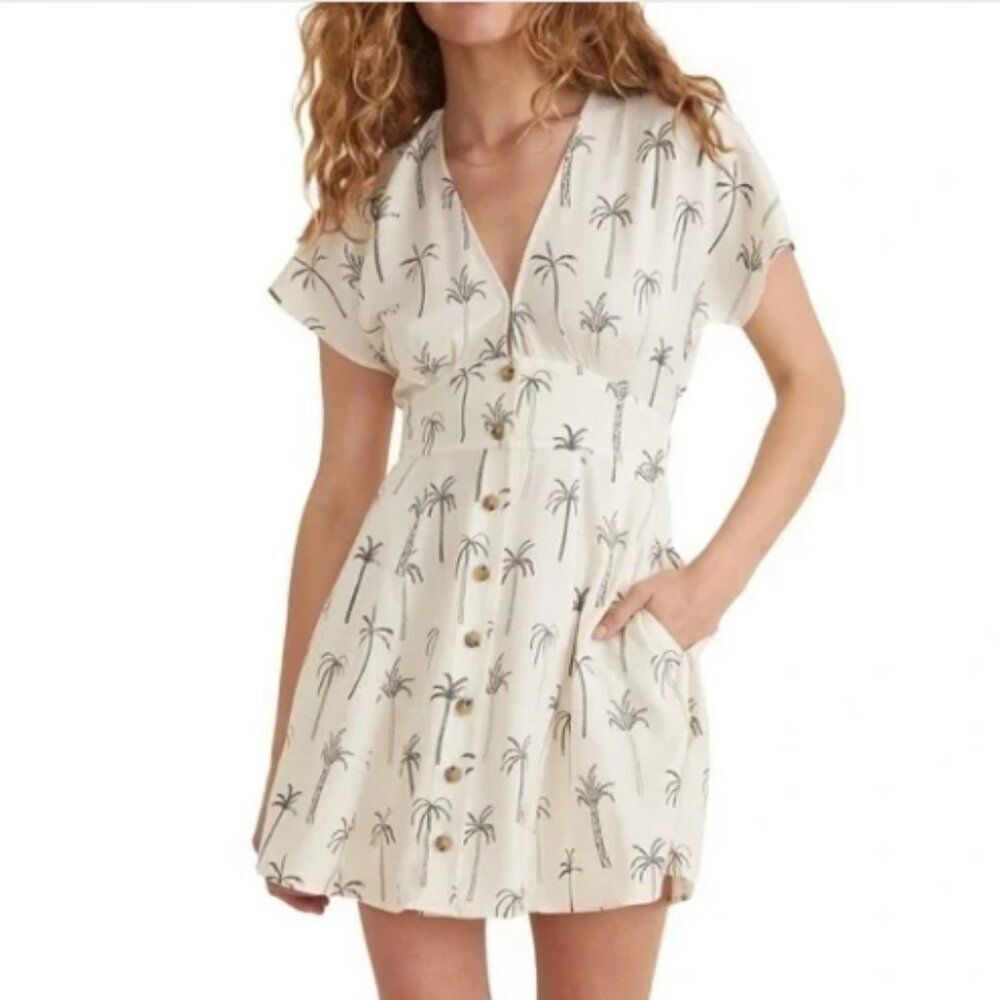 Marine Layer Cream Palm Print Mini Dress